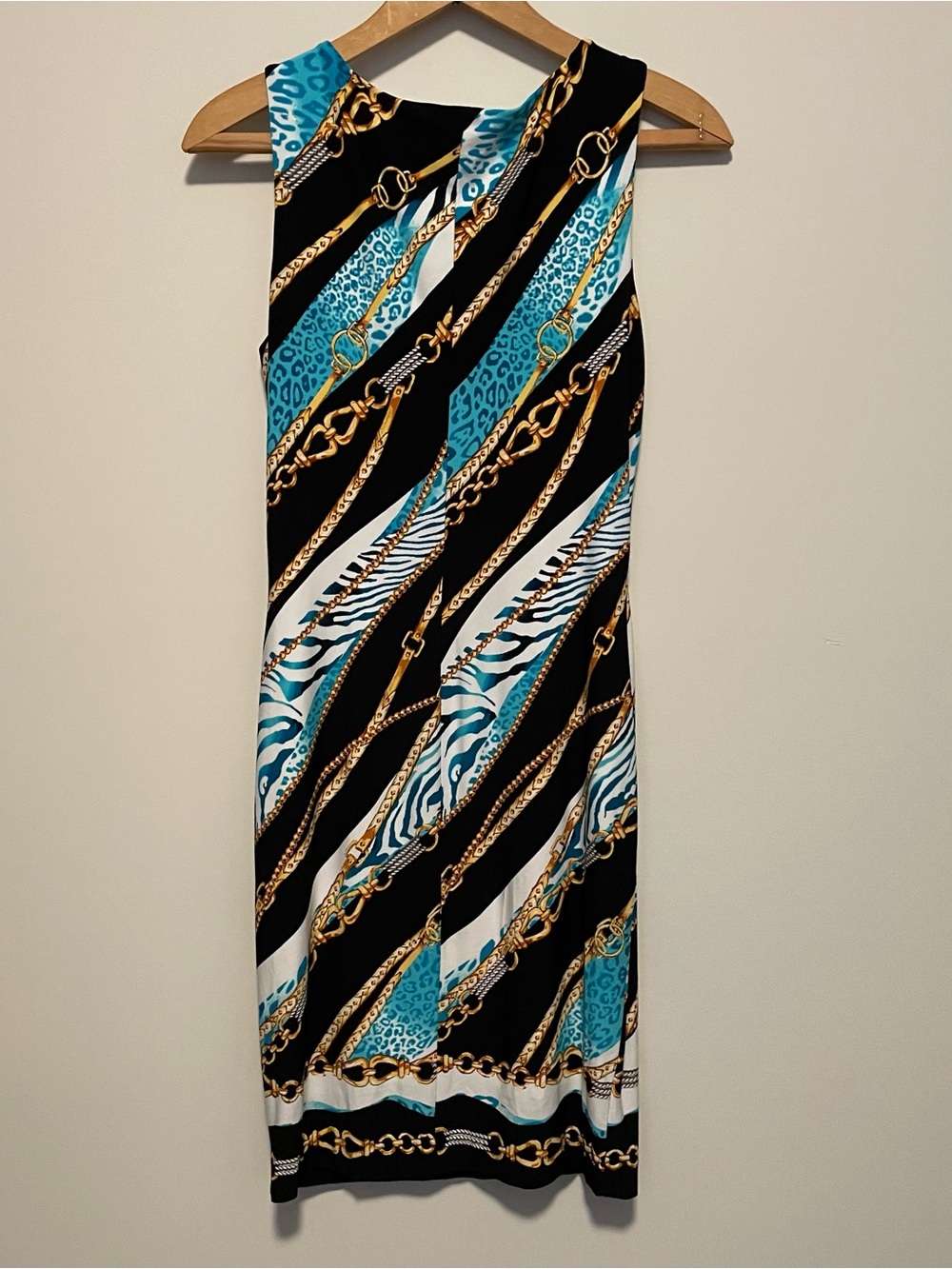 Cache Belt Chain Link Animal Print Bodycon Sheath Dress Sleeveless Clubwear 0 - Picture 3 of 4